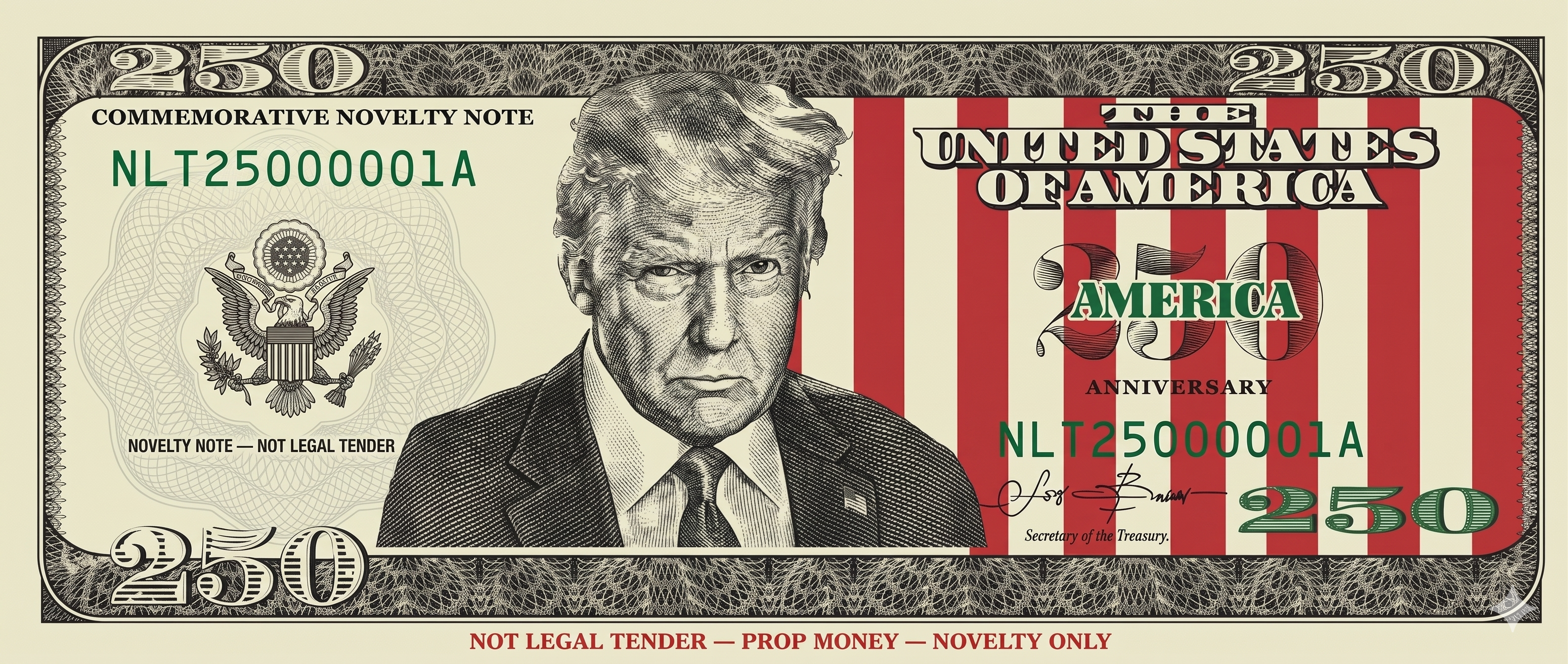 Trump $250 Commemorative Novelty Bill — America's 250th Anniversary